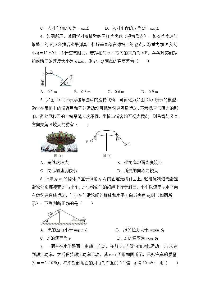 河北省张家口市2021-2022学年高一下学期期中备考物理试卷02
