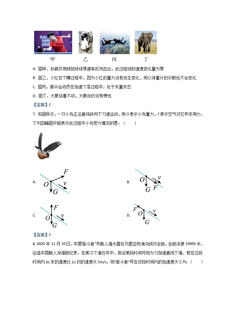 2021-2022学年浙江省金华十校高一上学期期末考试物理含答案练习题03