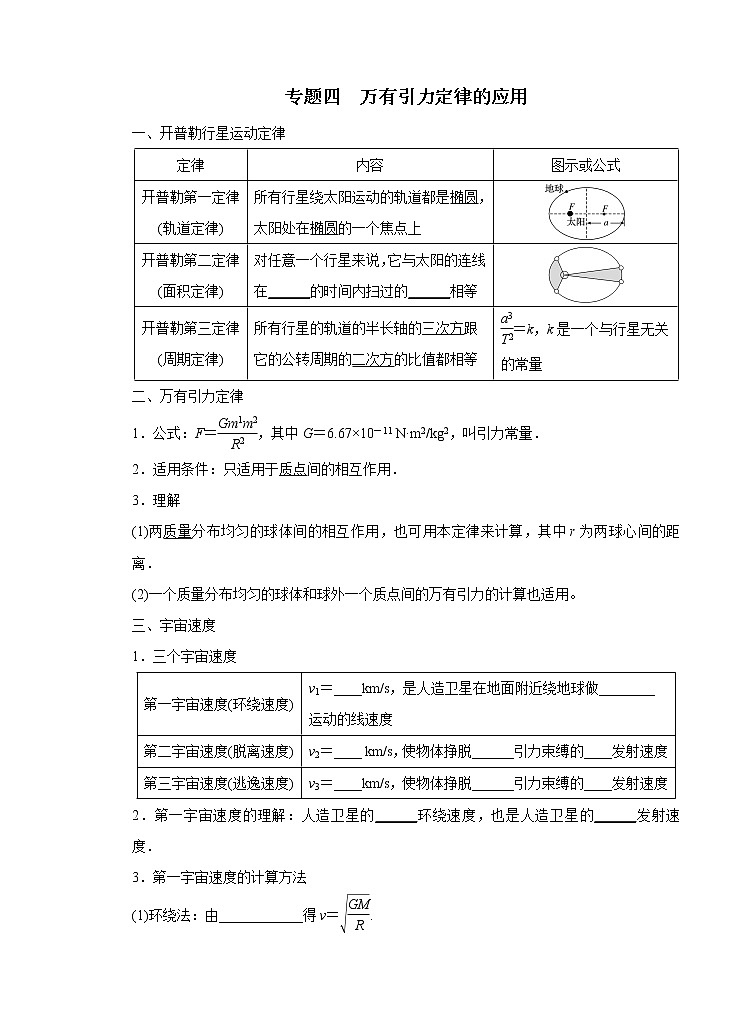 专题四  万有引力定律的应用-副本学案01