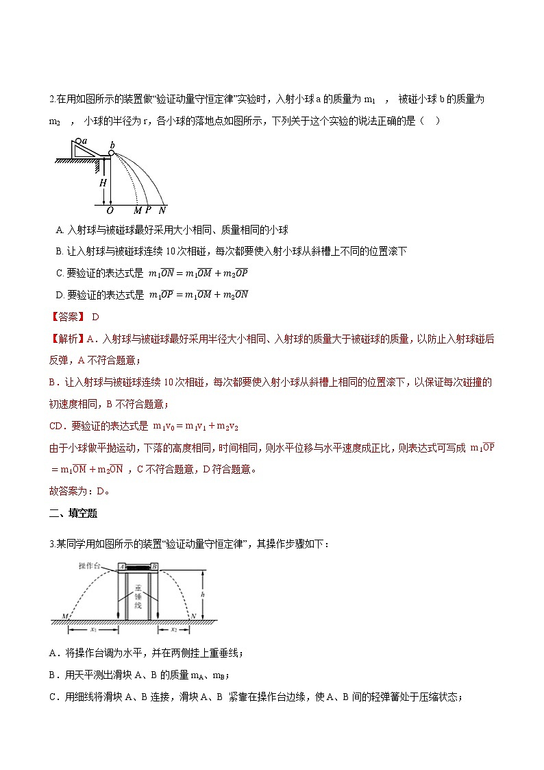 1.4验证动量守恒定律-2021-2022学年高二物理优化训练（2019人教版选修第一册）02