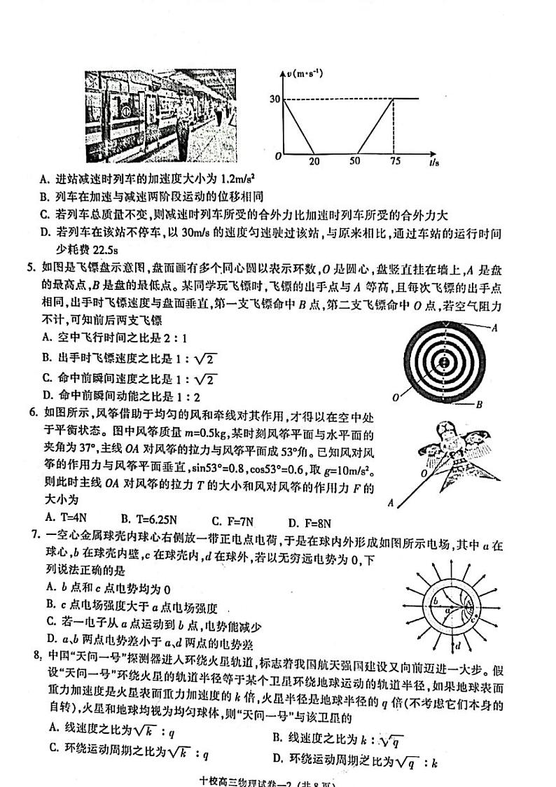 2022届浙江省金华十校高三下学期4月模拟考试物理试卷及答案02