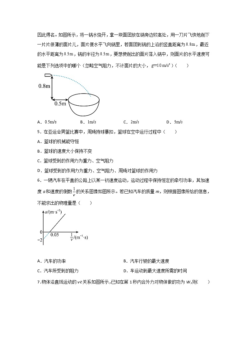 2021-2022学年山东省济南市历城第二中学高一下学期4月线上测试物理试卷02