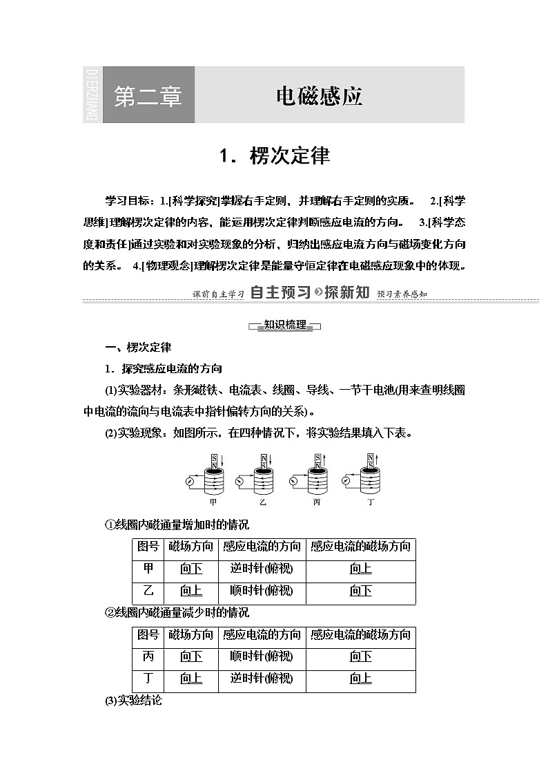 第2章 1.楞次定律— 2020-2021同步新教材人教版（2019）高中物理选择性必修第二册讲义学案01