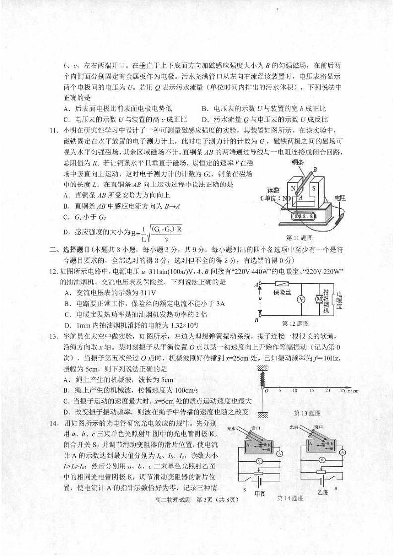 2018-2019学年浙江省9 1高中联盟高二下学期期中考试物理试题（PDF版）第3页