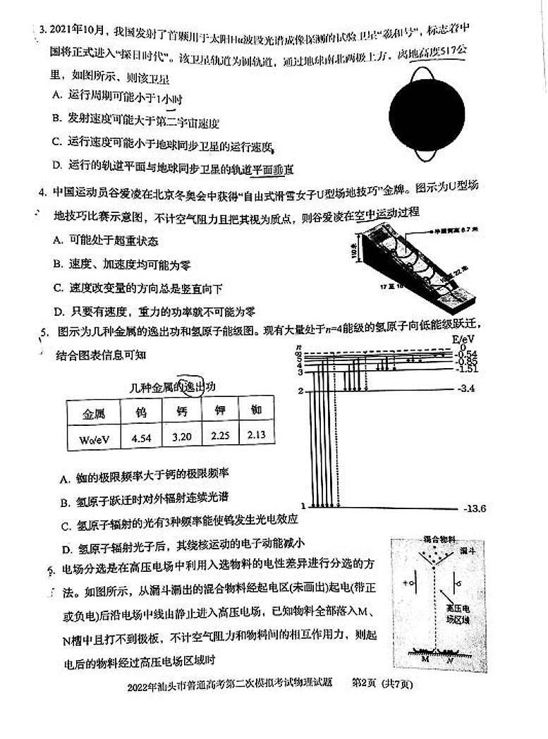 2022年广东汕头高考二模物理试卷无答案第2页