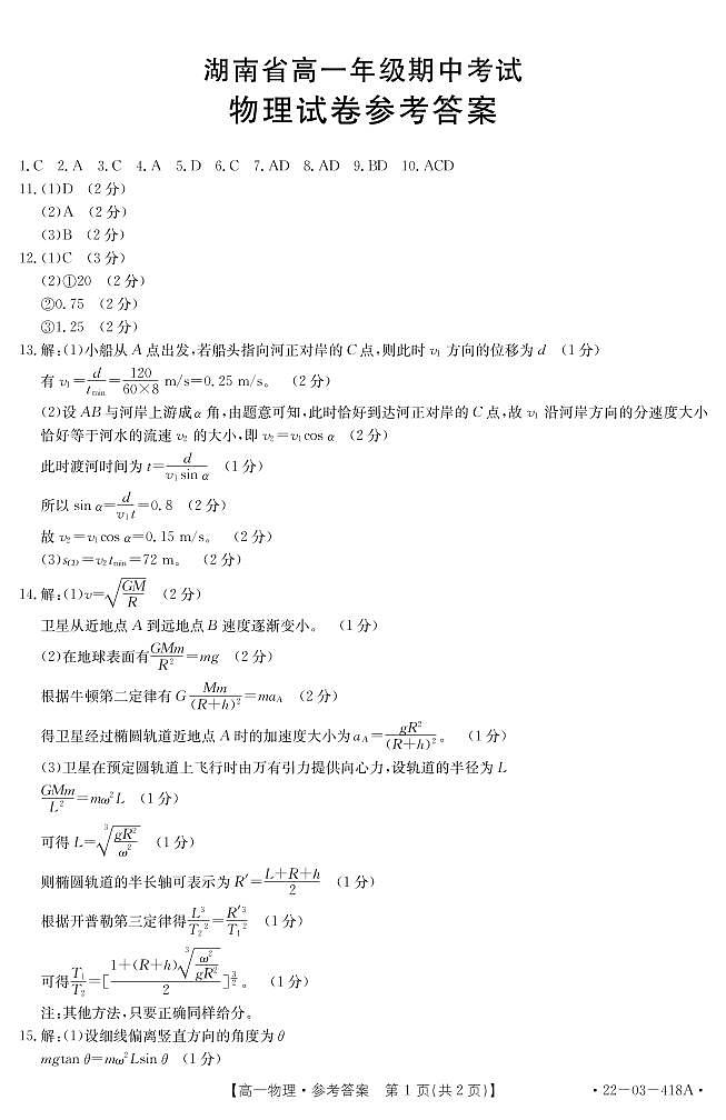 2022湖南省百所学校高一下学期期中考试物理PDF版含答案01