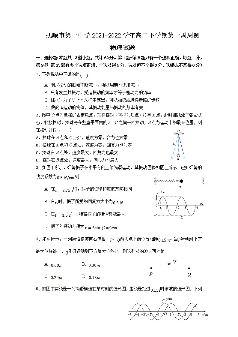 2021-2022学年辽宁省抚顺市第一中学高二下学期第一周周测物理试题（Word版）第1页