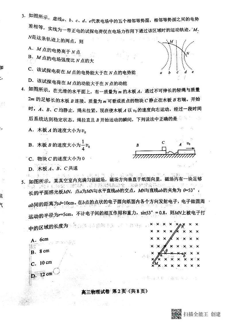 2022年4月唐山高三二模物理试卷及答案第2页