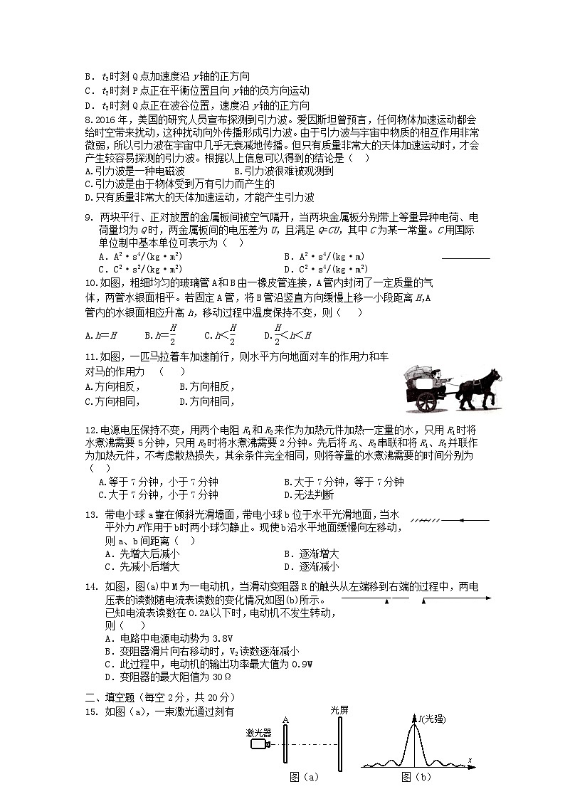 2022届上海市中学高三下学期4月高考模拟试题物理（一）（word版含答案）02