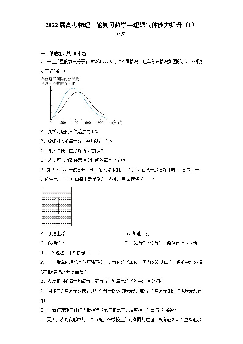 2022届高考物理一轮复习热学---理想气体能力提升（1）第1页