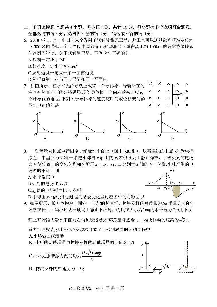 2019届江苏省徐州市高三考前模拟检测物理试卷（PDF版）02