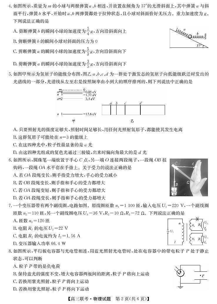 2021届山东省菏泽市高三下学期4月联考（二模）物理试题 PDF版第2页