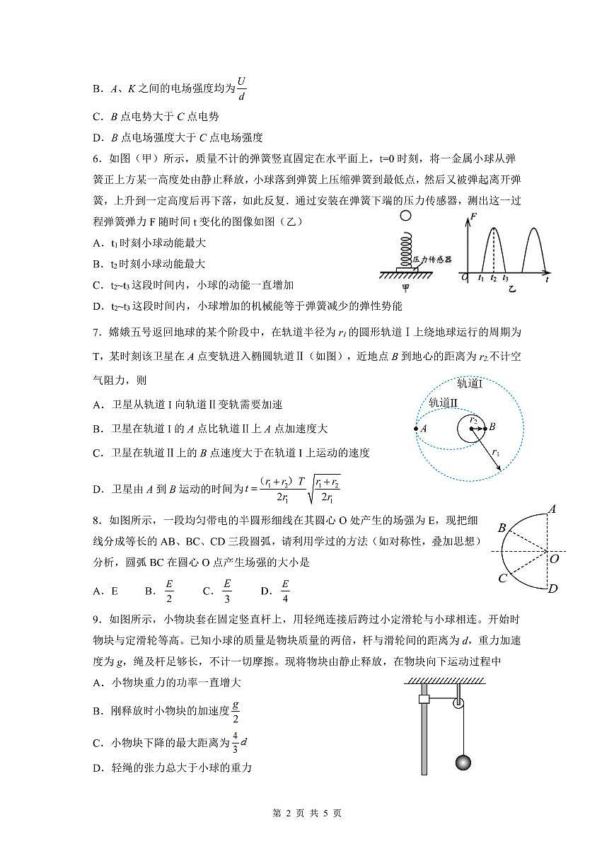 江苏省南通市重点中学2021-2022学年高一下学期期中考试物理试卷第2页