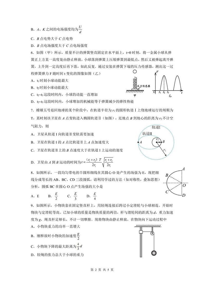 江苏省南通市重点中学2021-2022学年高一下学期期中考试物理试卷第2页