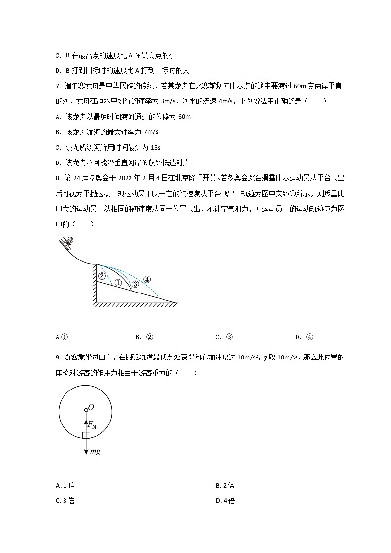 2022兰州教育局第四片区高一下学期期中物理试题含答案第3页