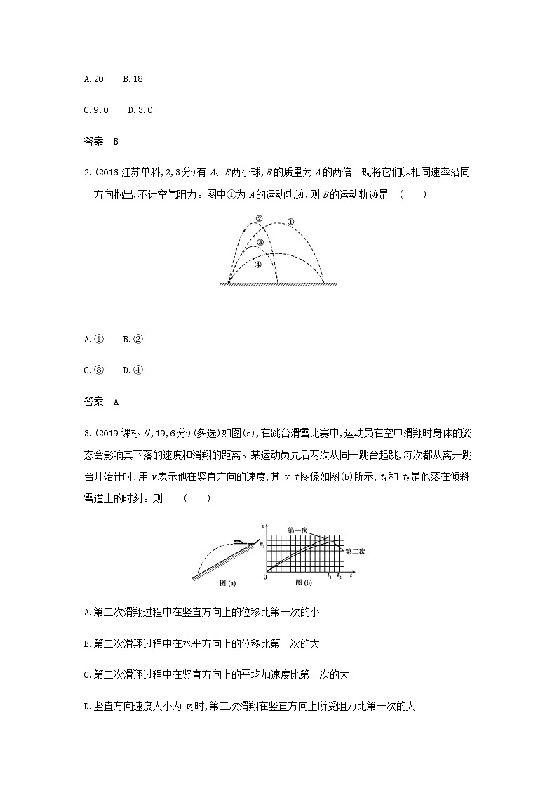 山东专用高考物理一轮复习专题四曲线运动_模拟集训含解析第3页