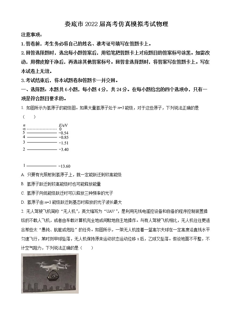 2022娄底高三高考仿真模拟考试物理试题01