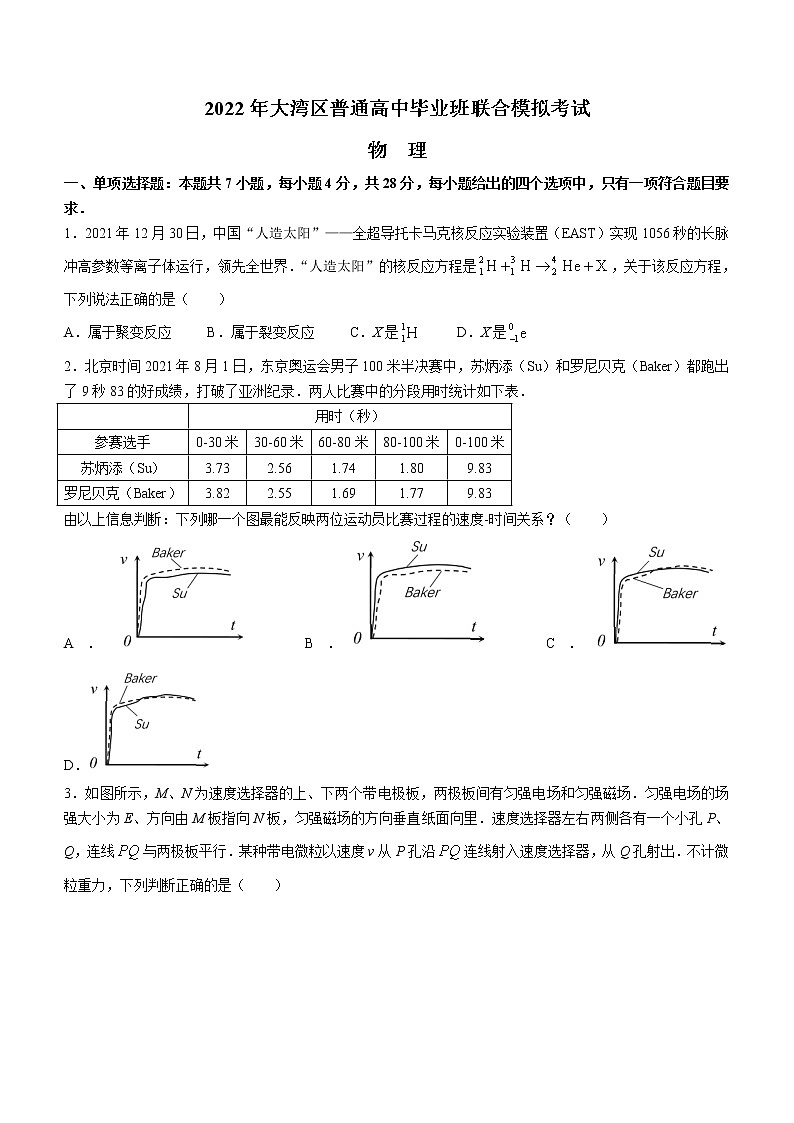 2022广东省粤港澳大湾区高三下学期4月联合模拟考试物理含答案第1页