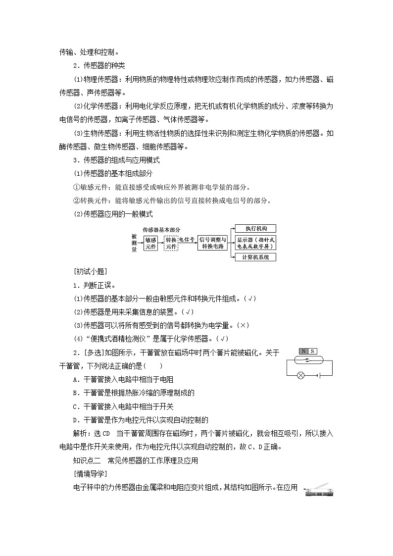 新人教版高中物理选择性必修第二册第五章传感器12认识传感器常见传感器的工作原理及应用学案第2页
