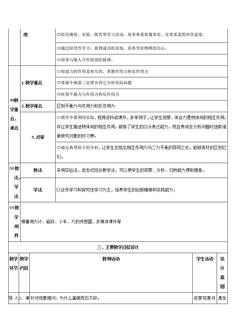 新人教版高中物理必修1第四章牛顿运动定律第5节牛顿第三定律3教案第2页