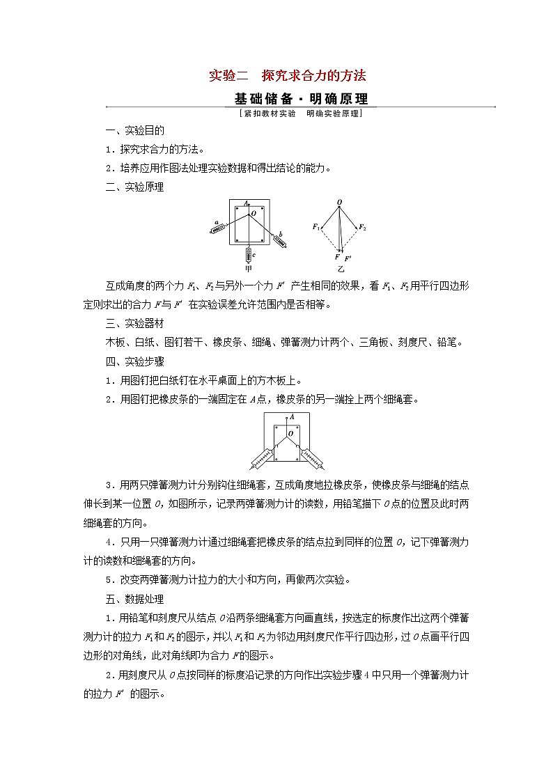 浙江专用高考物理一轮复习第二章相互作用实验二探究求合力的方法学案第1页