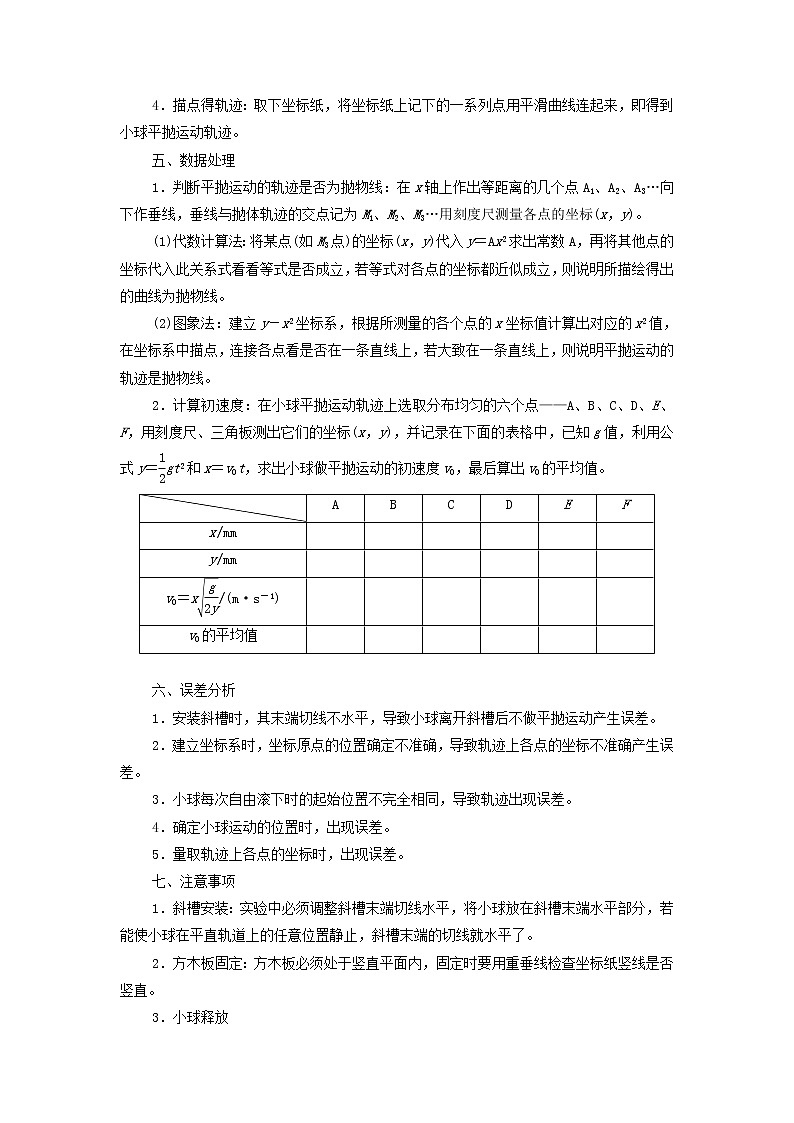 江苏专用高考物理一轮复习第四章曲线运动万有引力与航天实验五探究平抛运动的特点课件+学案02