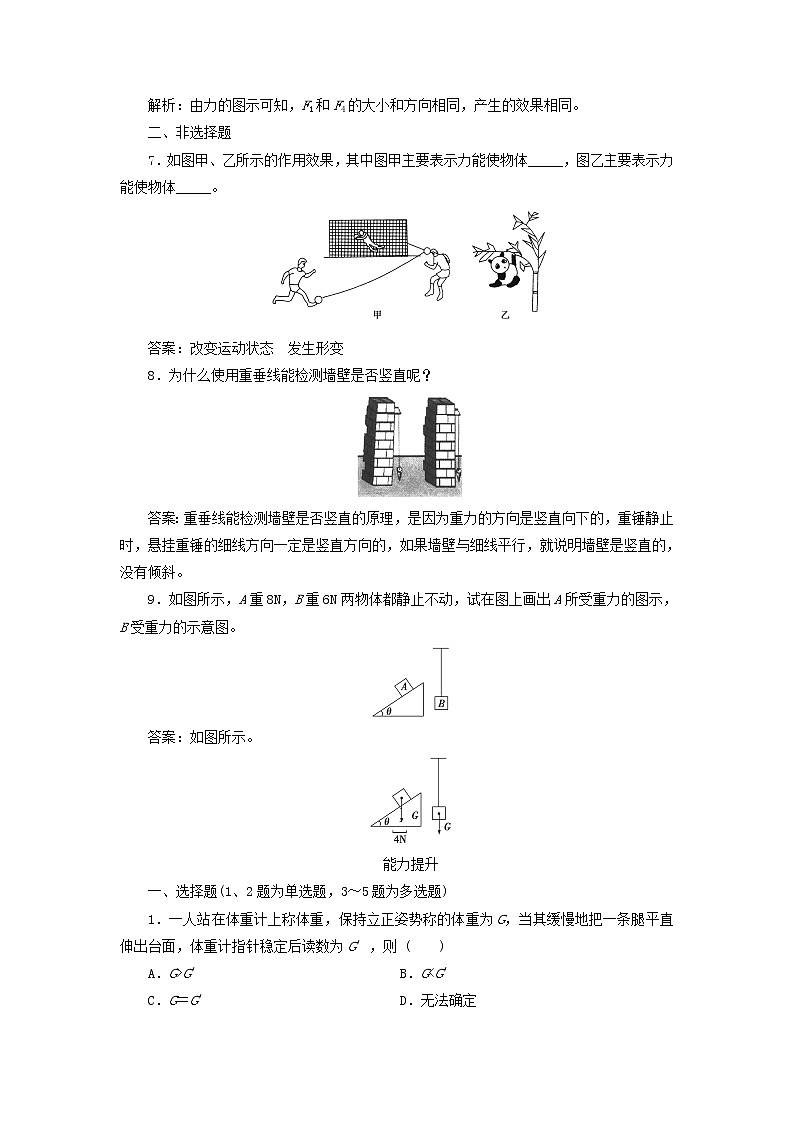 新人教版高中物理必修1第三章相互作用第1节重力基本相互作用2作业含解析第3页