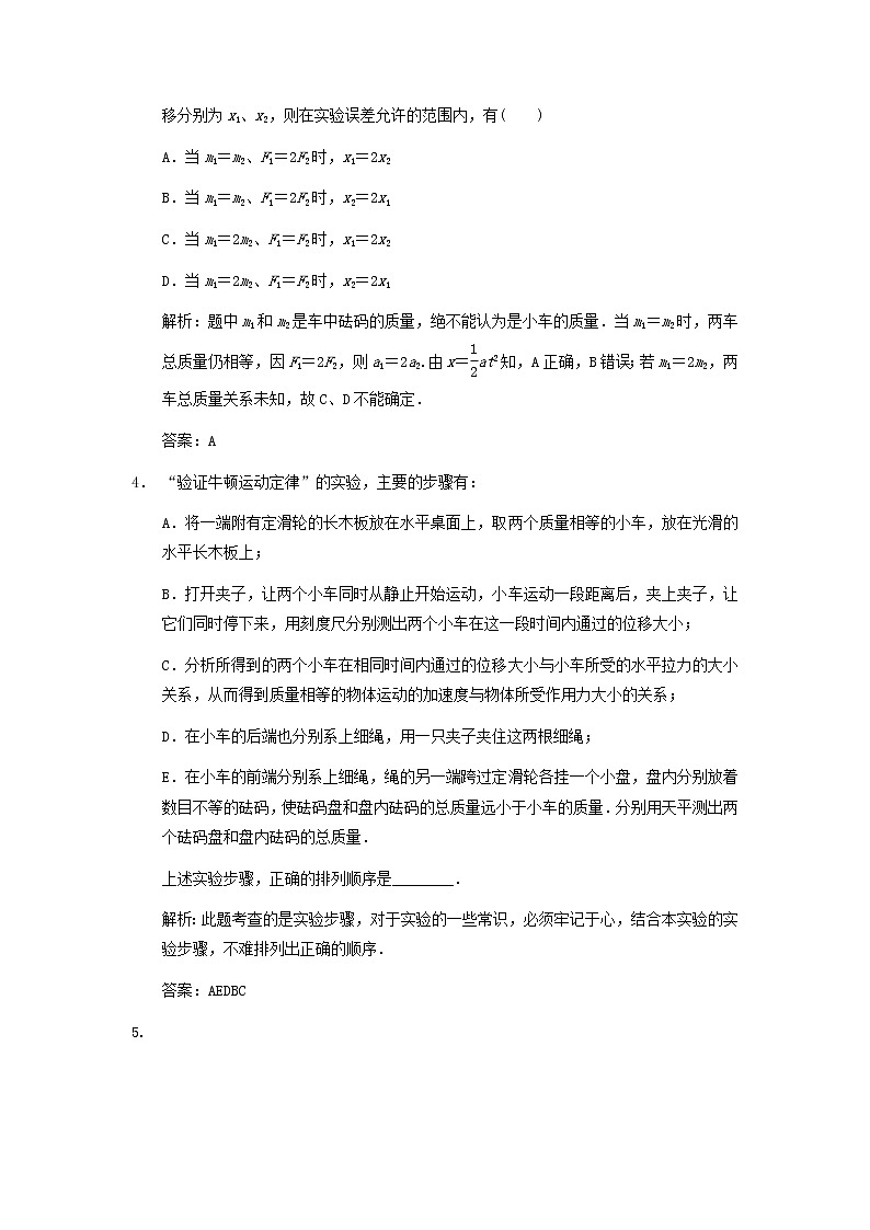 新人教版高中物理必修1第四章牛顿运动定律第2节实验：探究加速度与力质量的关系4作业含解析第2页