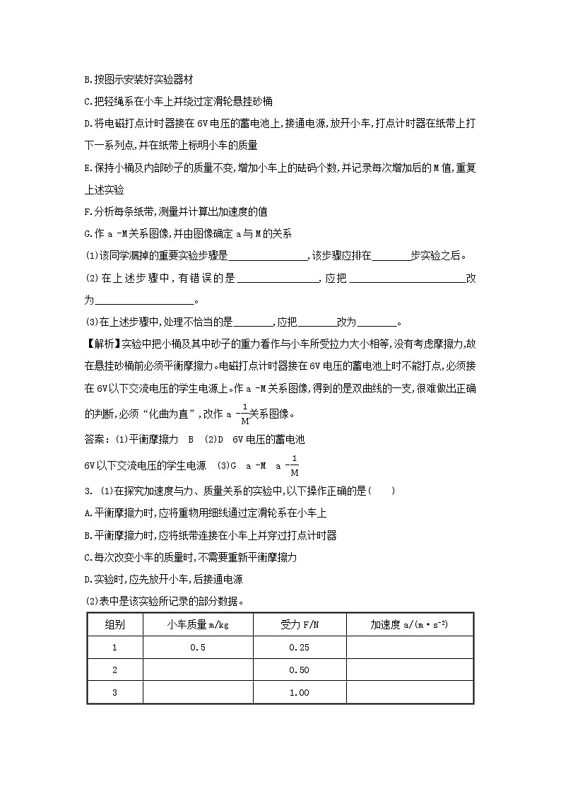 新人教版高中物理必修1第四章牛顿运动定律第2节实验：探究加速度与力质量的关系3作业含解析第2页