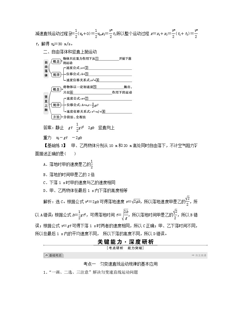 高考物理一轮复习第一章运动的描述匀变速直线运动的研究第二节匀变速直线运动的规律及应用学案02