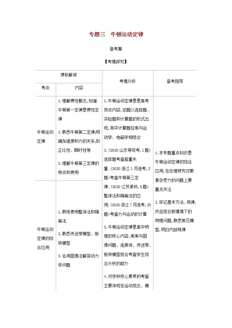 山东专用高考物理一轮复习专题三牛顿运动定律_基础集训含解析第1页