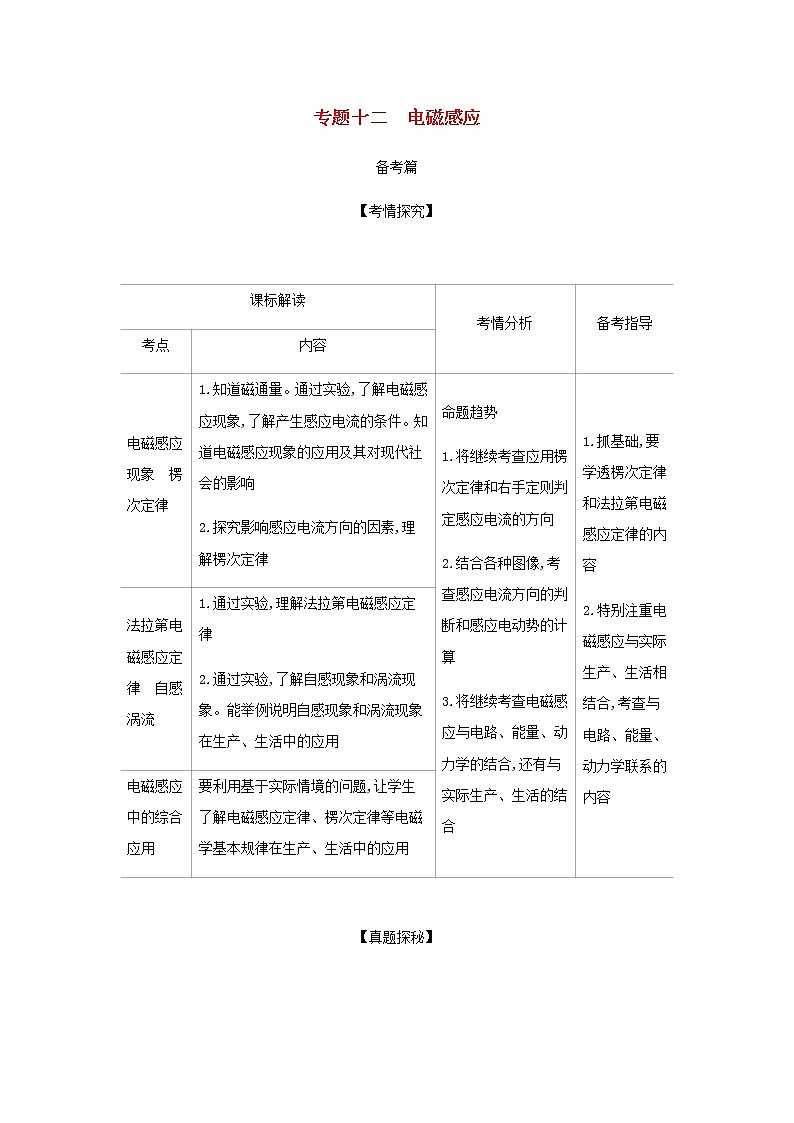 山东专用高考物理一轮复习专题十二电磁感应_基础集训含解析第1页
