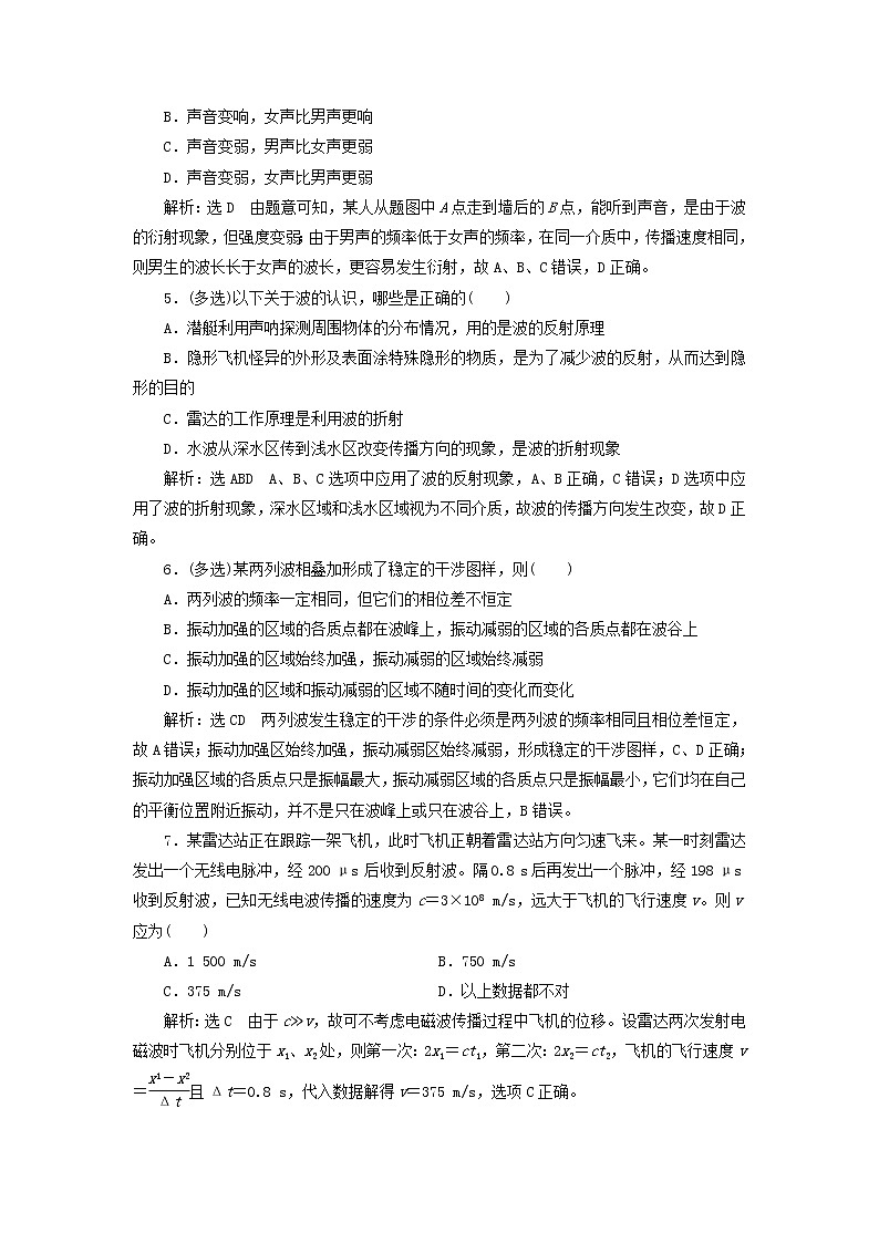 粤教版高中物理选择性必修第一册课时检测15机械波的传播现象含解析02