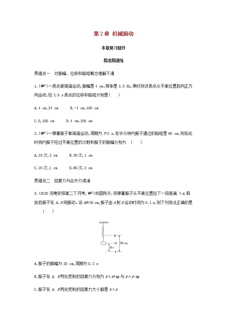 鲁科版高中物理选择性必修第一册第2章机械振动本章复习提升含解析第1页