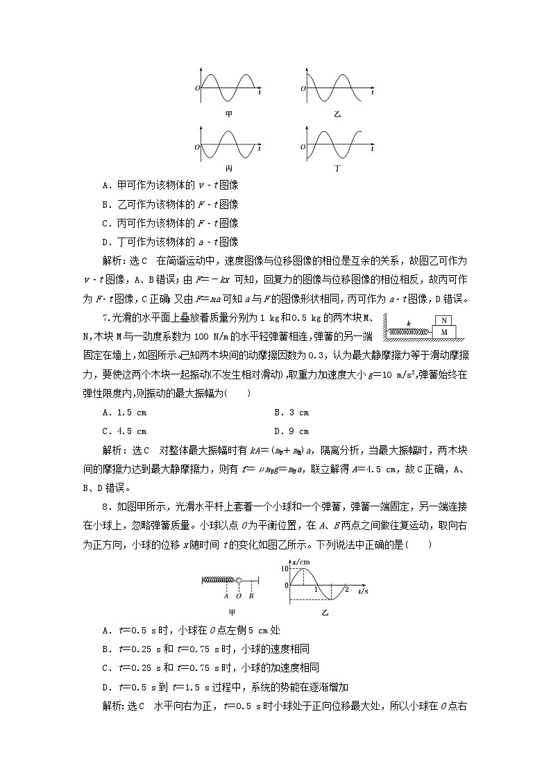 江苏专用新人教版高中物理选择性必修第一册课时检测8简谐运动的回复力和能量含解析03
