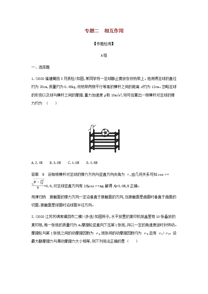 山东专用高考物理一轮复习专题二相互作用专题检测含解析01
