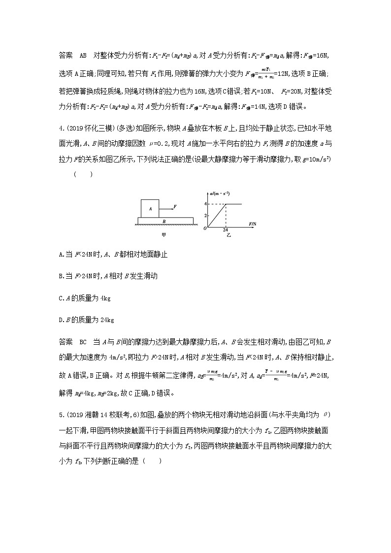 山东专用高考物理一轮复习专题三牛顿运动定律专题检测含解析03