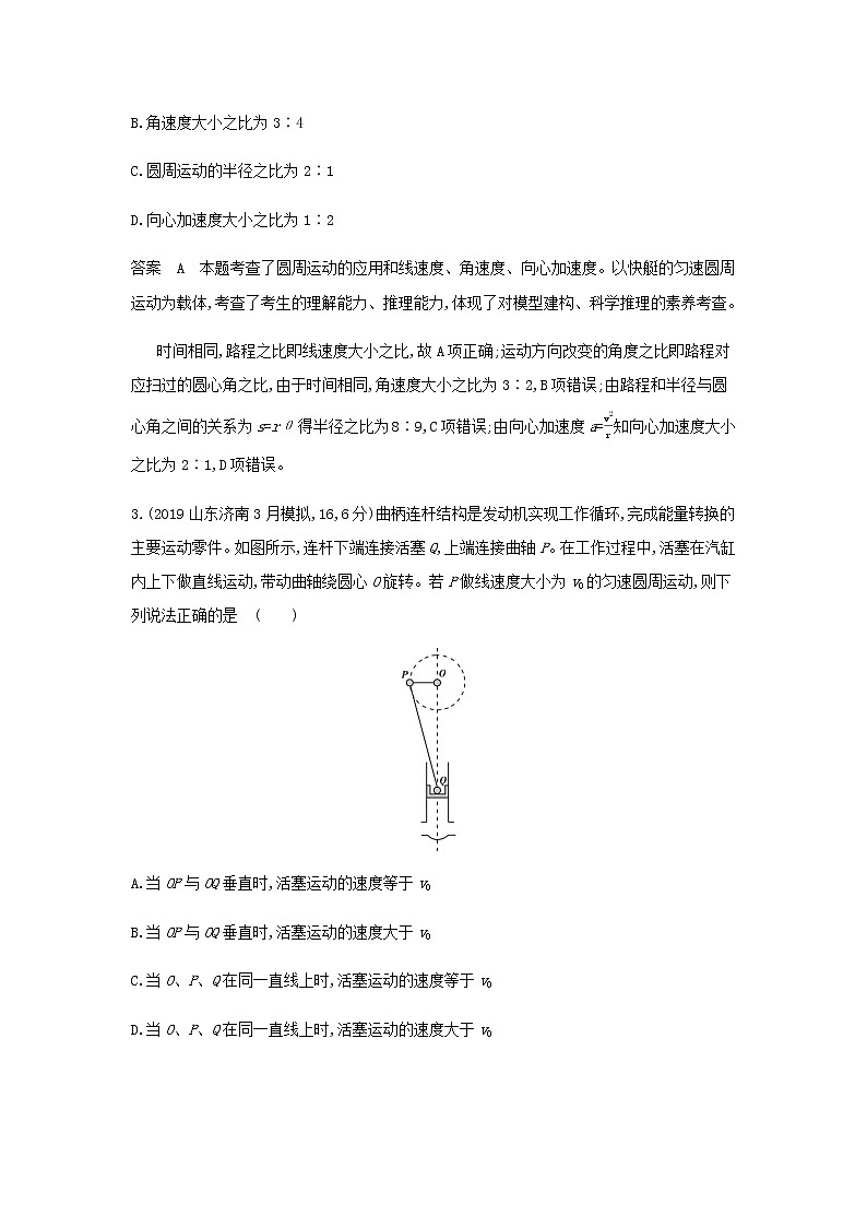 山东专用高考物理一轮复习专题四曲线运动专题检测含解析第2页