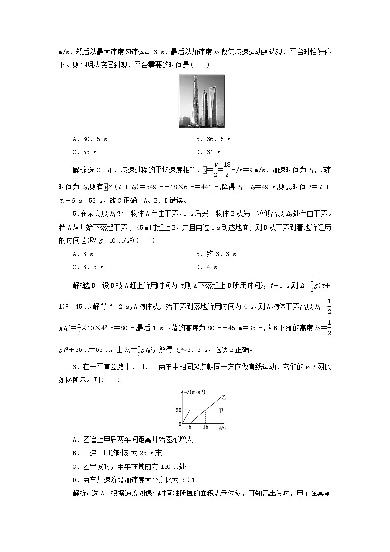 新人教版高中物理必修第一册第二章匀变速直线运动的研究章末检测含解析第2页