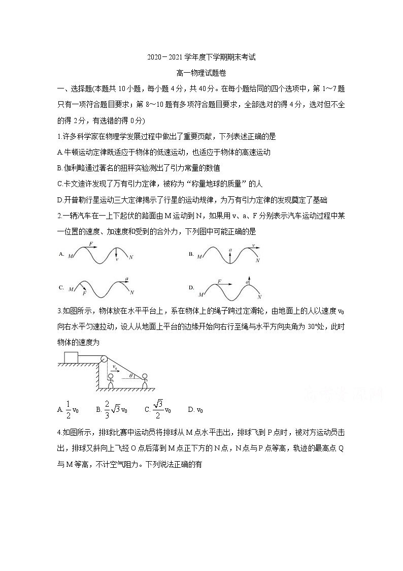2021河南省部分名校高一下学期期末考试物理含答案第1页