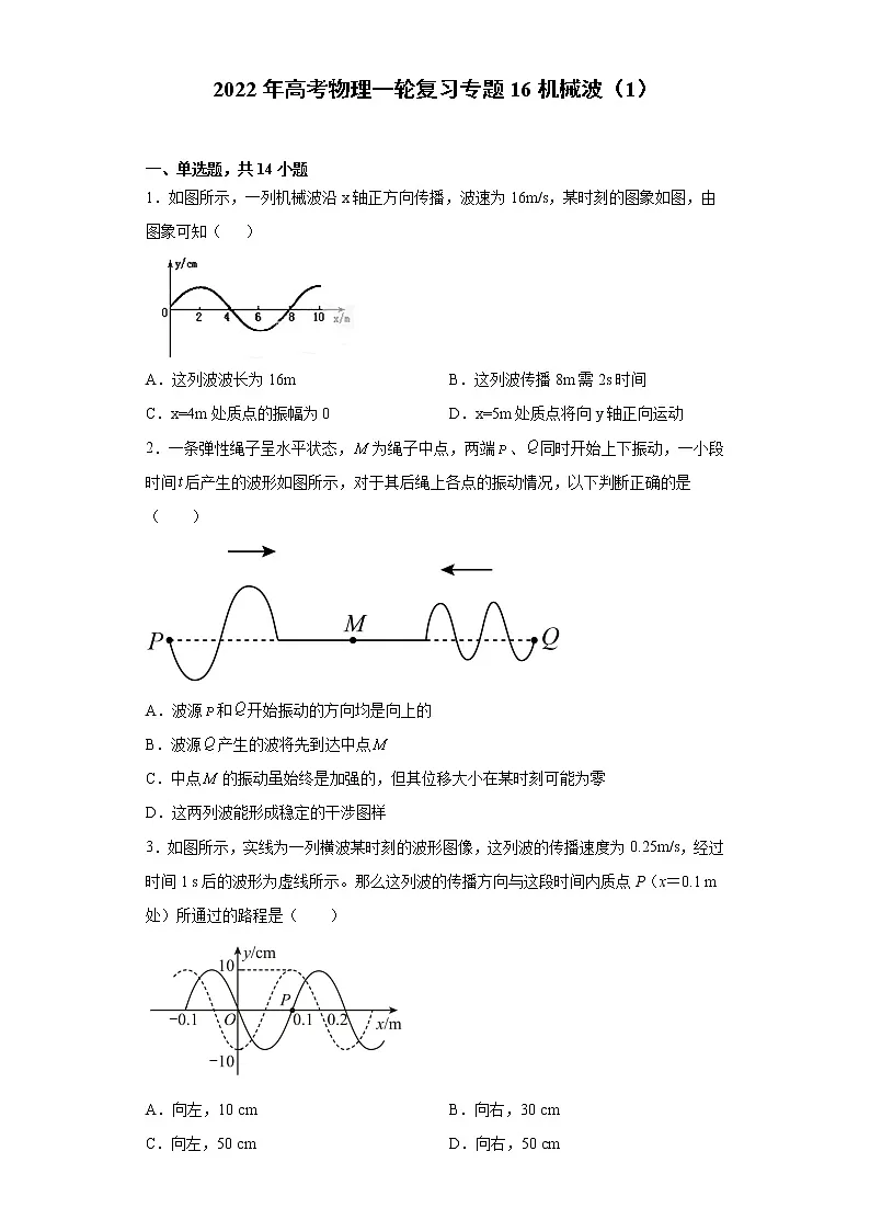 2022年高考物理一轮复习专题16机械波（1）第1页
