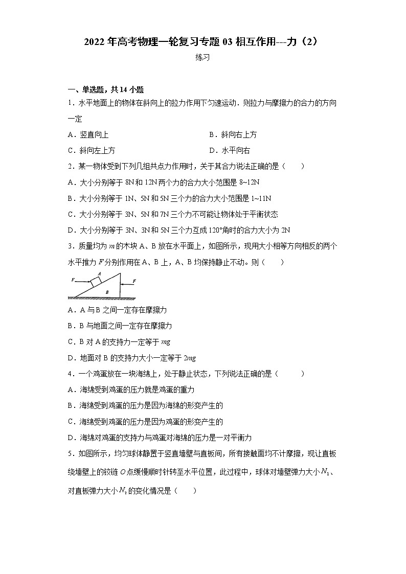 2022年高考物理一轮复习专题03相互作用---力（2）01