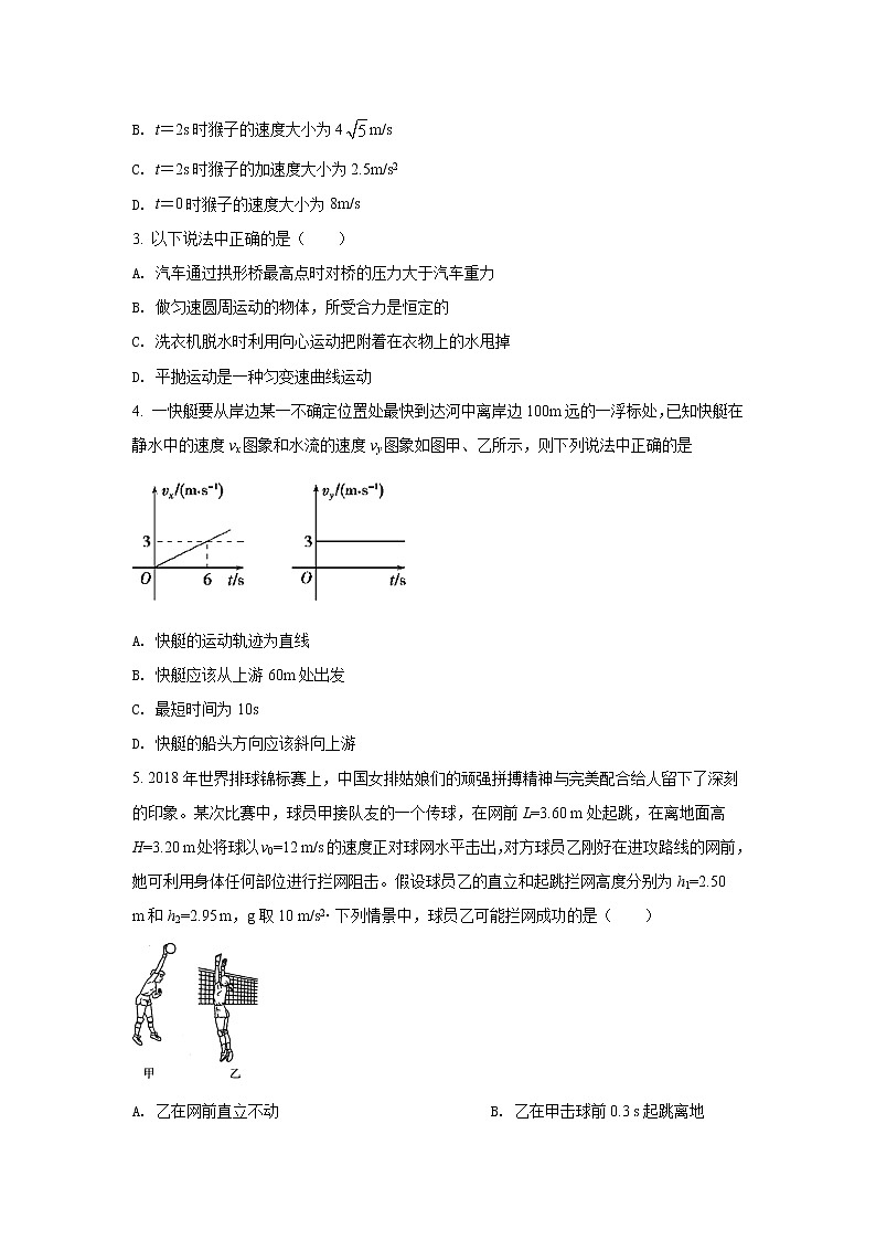 2021-2022学年四川省自贡市高一下学期期中考试物理试卷02