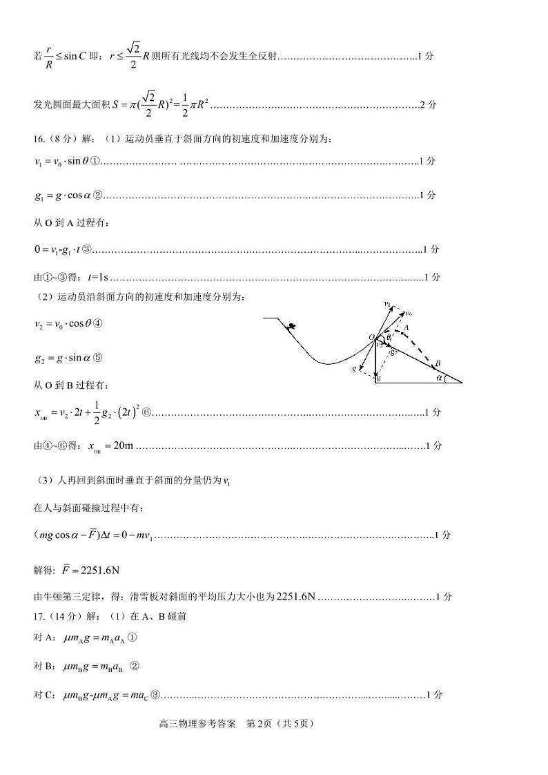 山东省淄博市部分学校2022届高三下学期二模考试物理答案第2页