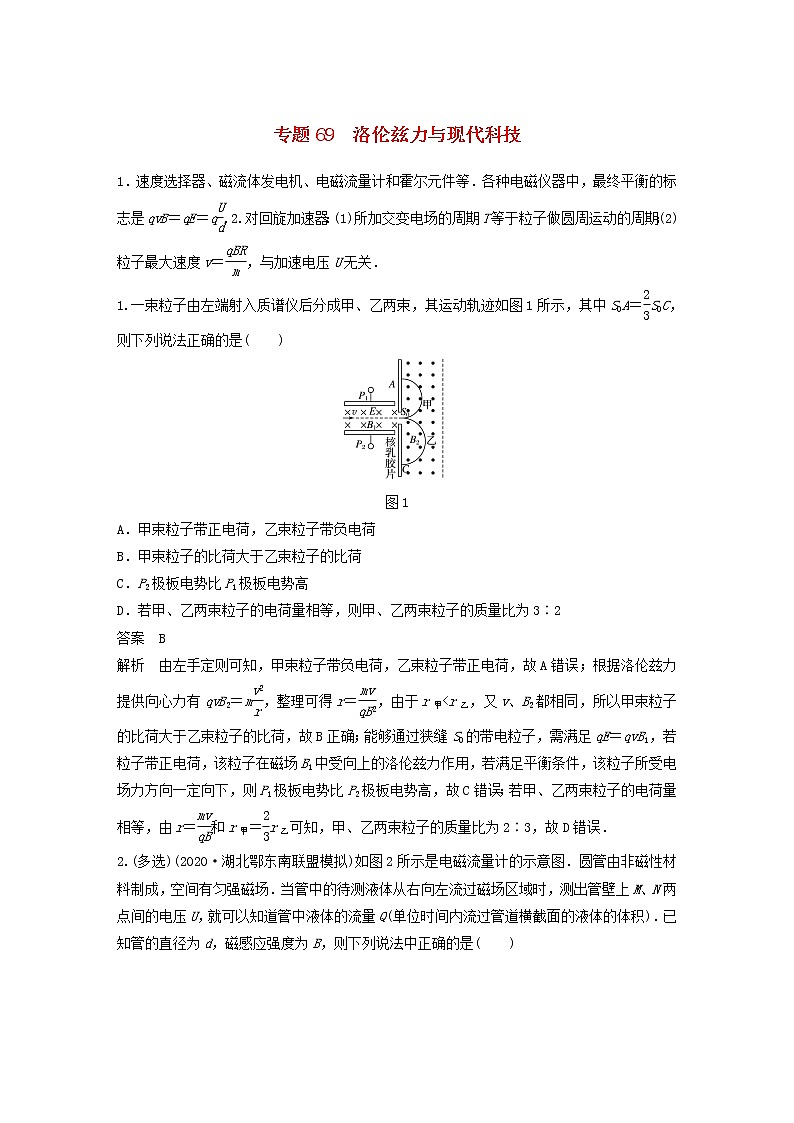 2023版高考物理专题69洛伦兹力与现代科技练习含解析第1页