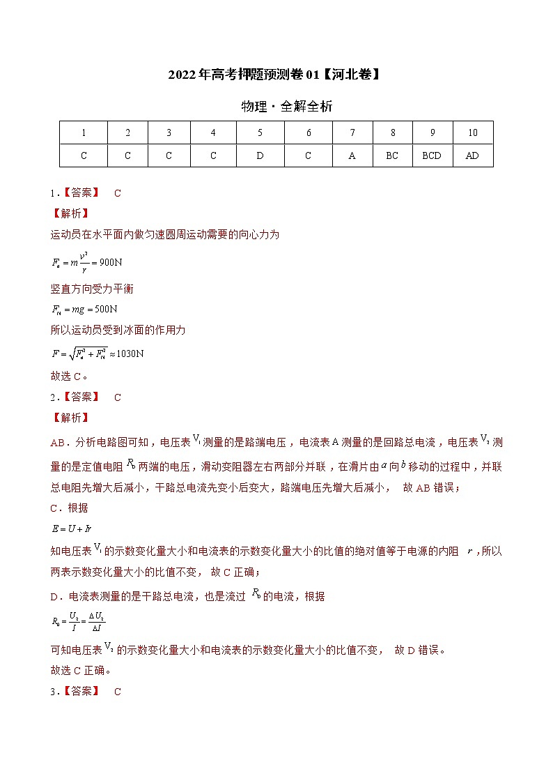 2022年高考物理押题预测卷01（河北卷）（全解全析）第1页