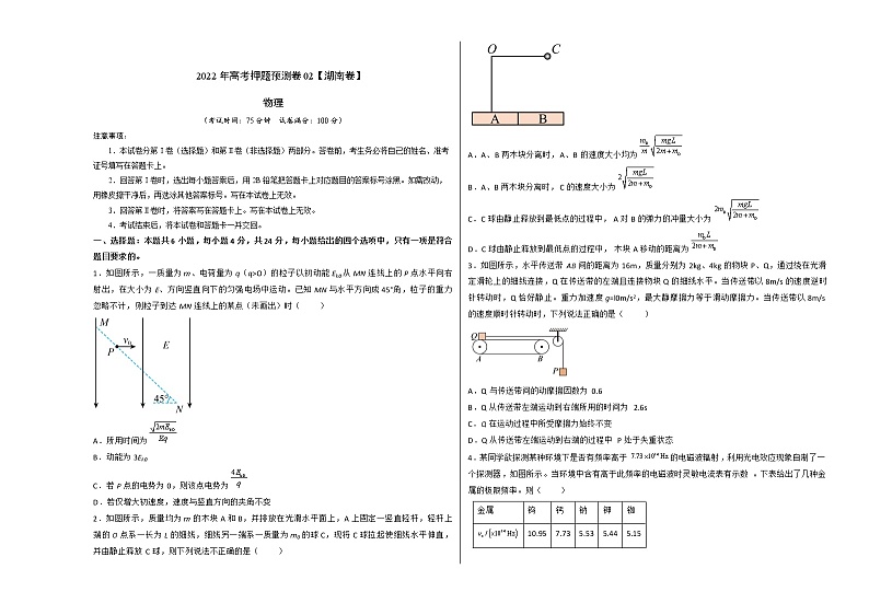 2022年高考物理预测押题卷+答案解析02（湖南卷）01