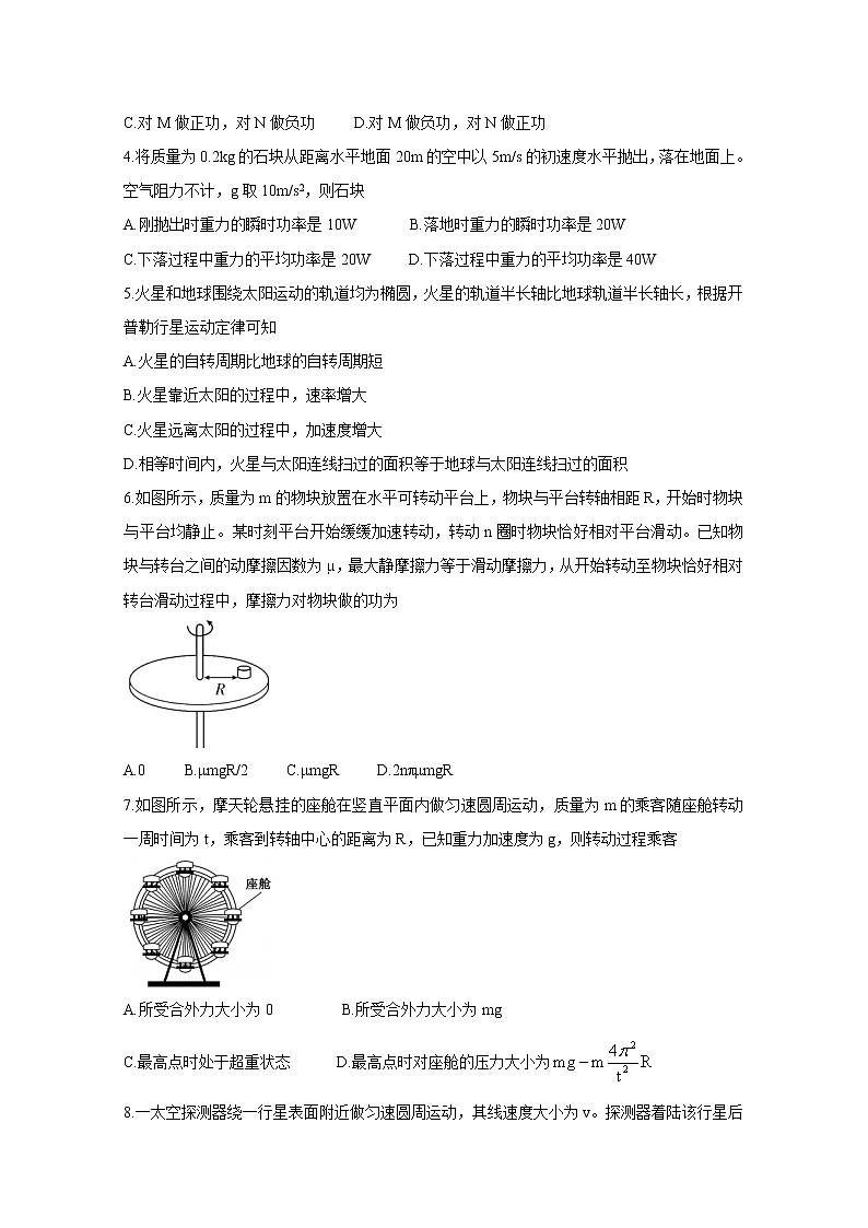 2021临沂兰陵县高一下学期期中物理含答案 试卷02