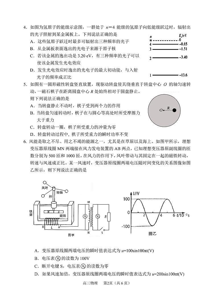 2022届辽宁省沈阳市高三教学质量监测（三模）物理试题+无答案（图片版）02