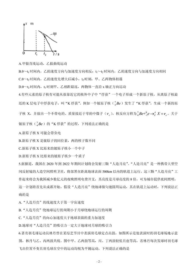 2021届吉林省长春市普通高中高三质量监测（一模）物理试卷 PDF版第2页